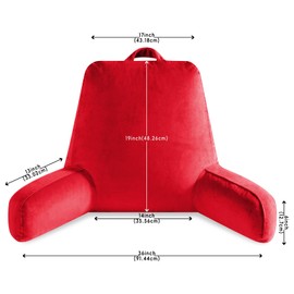 OAISZ Reading Pillow for Sitting in Bed Adult, Reading Pillow with Shredded Memory Foam, Bed Pillow with Washable Cover, Back Pillow Sitting Up with Extend Arms, Red, X-Large