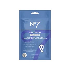 No7 Lift & Luminate - Máscara de lámina de triple acción con suero de triple acción, máscara facial antienvejecimiento reafirmante para la piel radian