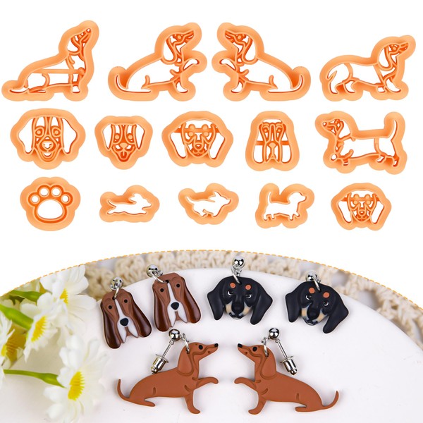 Puocaon Dachshund Dog Clay Cutters - 14 Pcs Clay Cutters for Polymer Clay Earrings, Dackel Dog Pets Clay Cutters for Earrings Jewelry, Sausage Dog Polymer Clay Cutters, Puppy Dog Clay Cutters