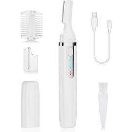 Eyebrow Trimmer, Electric Eyebrow  for Women Men, Rechargeable Painless LED Light  Hair Shaver Remover with Rinseable Blade for Face Lips Neck Leg - Color: White