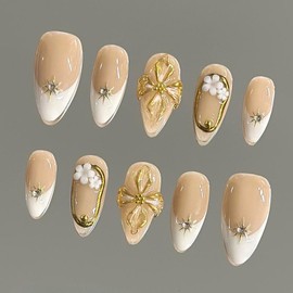 NailVesta DreamWear Collection – 100% Handcrafted 3D Press-On Nails | Reusable, Long-Lasting, Salon-Quality:_Champagne Wishes_M