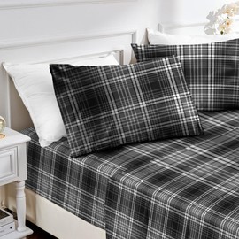 MUXHOMO Full Size 4 Piece Sheet Set, Soft Breathable Bed Sheet Set for Bedroom with Deep Pocket Up to 16", Wrinkle-Free & Cooling Bedding for Oeko-TEX Certified - Black/White Plaid