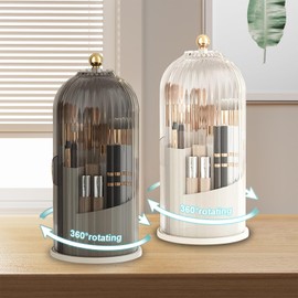 360° Rotating Makeup Brush Holder Organisers, Dressing Table Makeup Brush Container, Case Make-Up Brush Holder Brush Storage with Dustproof Lid, Cosmetic Make Up Organiser