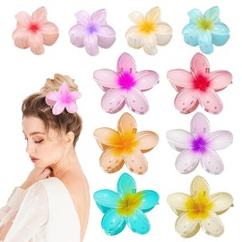 BCQTD 10 Pcs Hawaiian Flower Hair Clip, Nonslip Flower Claw Clips Strong Hold,Cute Hair Claw Accessories,Two Size Clips for Strong Hold Big Hair Claw Clips for Thick Thin Hair for Women
