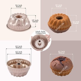 Paquete de 6 moldes antiadherentes para tartas Kugelhopf de 4 pulgadas, mini sartenes para hornear postres individuales, sartenes de tubo estriado de acero al carbono, fácil liberación y apto para