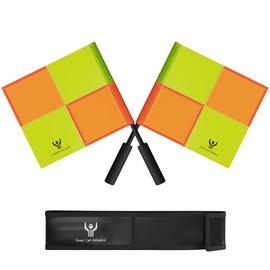 Great Call Athletics | Soccer Referee Flag Pro Set With Case | Water Proof Assistant Linesman Yellow Orange Checker Style