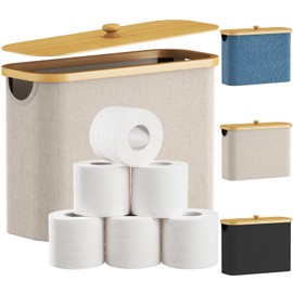 Lifewit Toilet Paper Storage, Bamboo Toilet Paper Basket with Lid and Handle, Free Standing Toilet Paper Holder Stand, Bathroom Organizer Cabinet Container Accessories, Beige