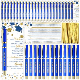 Spakon 50 Set Class of 2025 Graduation Gifts Bulk Gel Ink Pen with Greeting Cards End of the Year Gifts Graduation Party Supplies for Students Yearbook Signature from Teacher(Blue)