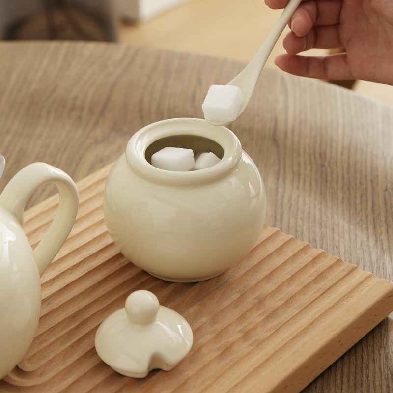 London Pottery Ceramic Sugar Jar with Lid and Spoon,Porcelain Seasoning