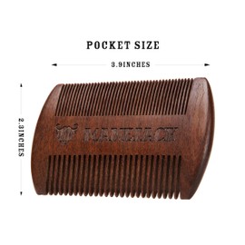 MANEJACK Wooden Beard Comb & Case, Dual Action Fine & Coarse Teeth, Top Pocket Comb for Moustaches