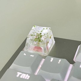 1Pcs High Quality Epoxy DIY Translucent Leaves Dry Flowers Paper Cross Axis Mechanical Keyboard Keycap Universal Accessories:_Green A