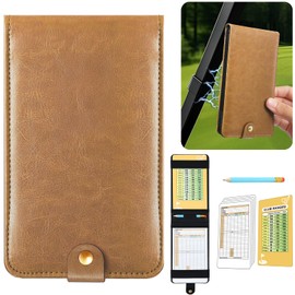 Femlotank Leather Golf Scorecard Holder Gold Club Bag Accessories Beige