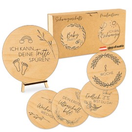 sagl.tirol Milestone Cards Pregnancy Made of Wood [100% Natural] 30 Milestones Made of Beech Wood as a Gift for Pregnant Women I Gift Ideas for Expecting Mothers I Baby Belly (Pregnancy)