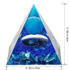 SEVNPRIME Unique Blue Constellation Positive Energy Orgonite Pyramid Decoration Aquarius Cat's Eye Stone Crystal Pyramid Ornaments for Office/Living Room/Bedroom/Yoga(Aquarius)