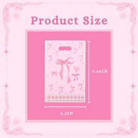100 Pcs Coquette Pink Bow Plastic Gift Bags, 9.84 x 6.5 IN Pink Bow Candy Goodie Bags Bulk, PinkBow Party Favor Bag for Birthday, Wedding, Baby Shower Party Supplies