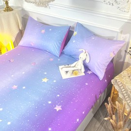 HOSIMA Girls Bed Sheets Twin,Colorful Rainbow Bedding Glitter Star Themed Fitted Sheet Queen Size for Kids Teen Girls Room Decor, Twin Bed in a Bag for Girls with 2 Pillowcases.