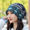 Winter Multifunctional Scarf & Multipurpose Pile Cap: Ethnic Knitted Head Pullover Free Size / Cashmere Polka Dot Wide Stripe - Khaki 3ea