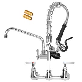 TNROTED 8 Inch Center Commercial Faucet with Sprayer 20" Height Wall Mount Commercial Kitchen Faucet with 8” Swing Spout for 1/2 Compartment Sink/Home Kitchen/Restaurant Sink