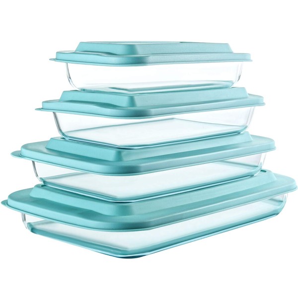 8-Piece Deep Glass Baking Dish Set with Plastic lids,Rectangular Glass Bakeware Set with BPA Free Lids, Baking Pans for Lasagna, Leftovers, Cooking, Kitchen, Freezer-to-Oven and Dishwasher, Green