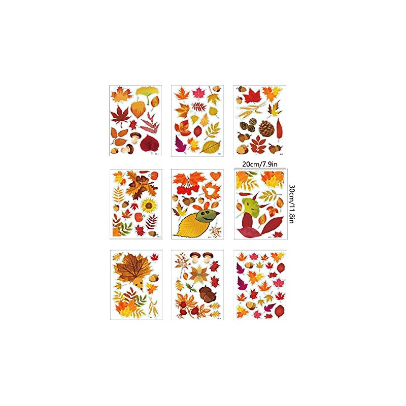 Autumn Maple Leaf Gnome Window Decals - 9 Sheets for