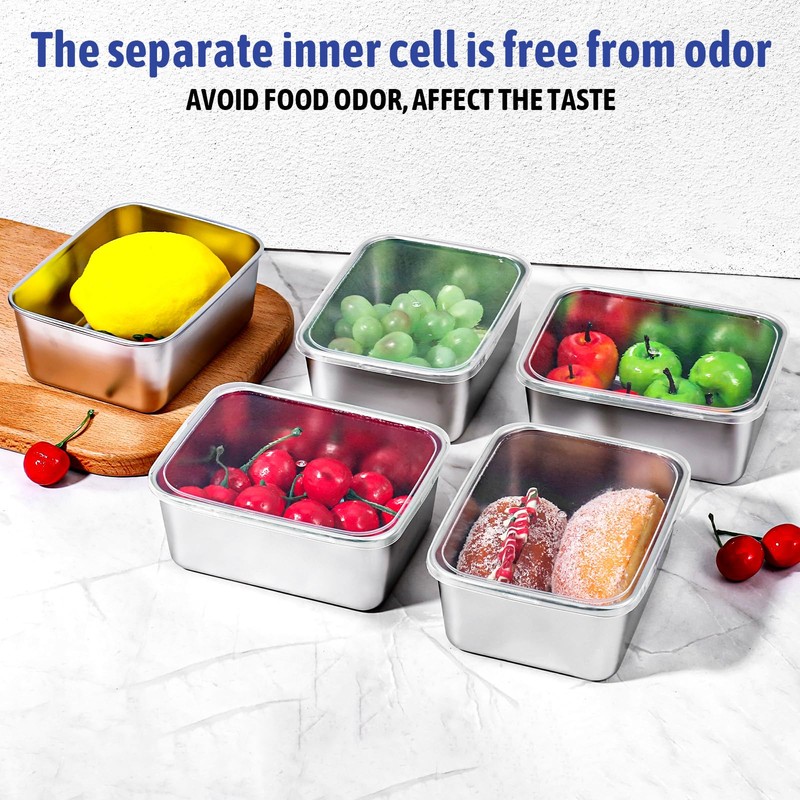 12PCS Stainless Steel Fresh- Keeping Container with Cover, Refrigerator Refrigerating