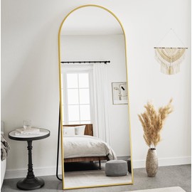 Prywot Arched Floor Mirror, 58 "x 18" Full Length Mirror Wall Mirror Hanging or Leaning Arched-Top Full Body Mirror with Stand for Bedroom, Dressing Room, Gold
