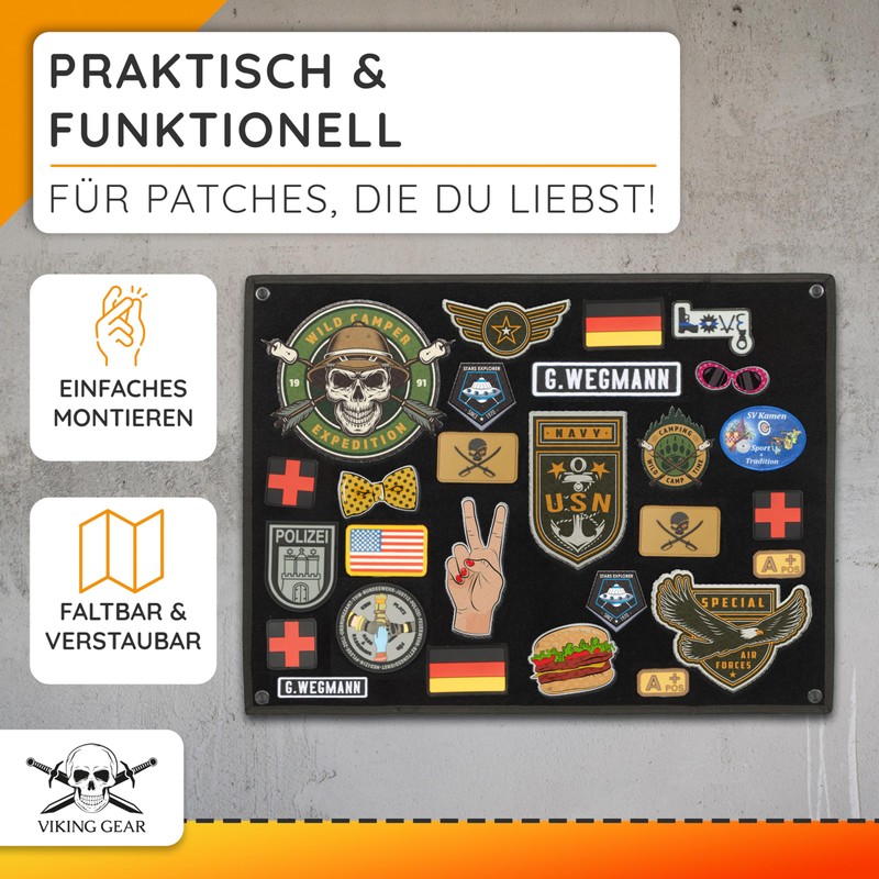 Patch Wall in Black with Metal Eyelets, Velcro Patch Display