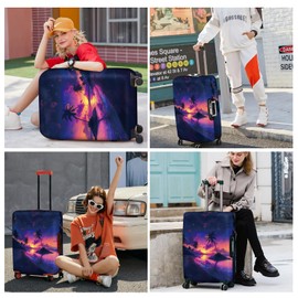 ANNA QUEEN Tropical Sunset Luggage Cover, Vibrant Palm Tree & Sunset Design, Stretchable, Washable Travel Sleeve for 20-34 Inch Suitcases