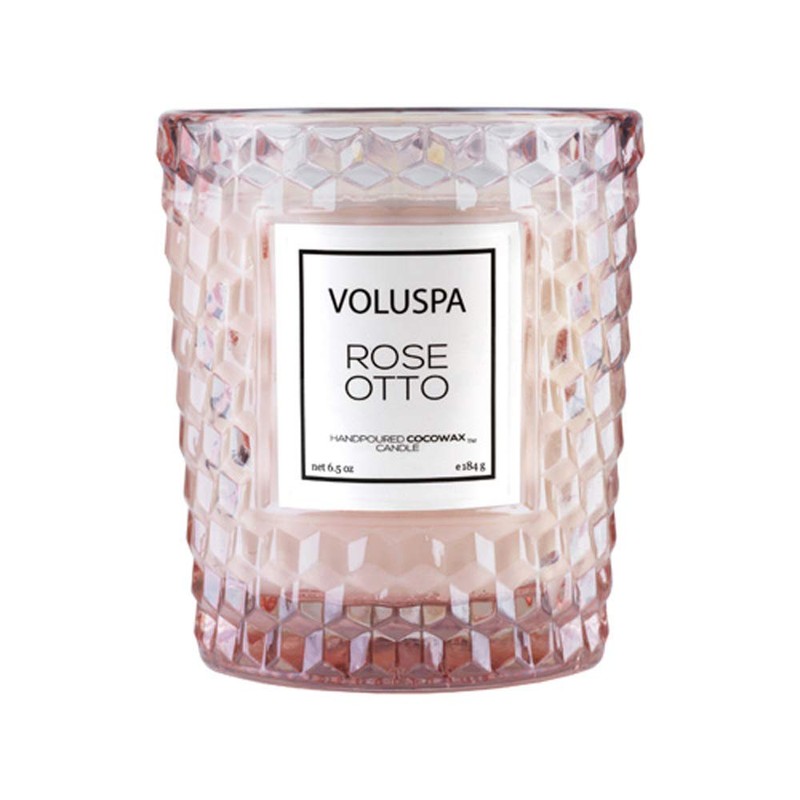 Voluspa Rose Otto Classic Textured Glass Boxed Candle, 6.5 Ounces
