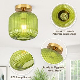 Rnzziw Semi Flush Mount Ceiling Light Fixture, Gold Hallway Lights Fixture E26, Vintage Ceiling Lamp,Farmhouse Light for Bathroom Entryway Laundry Room, Bulbs not Included, (Green)