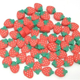 Xinjincang 100Pcs Strawberry Fruit Polymer Clay Beads Clay Bead Charms Fruit Theme Spacer Beads Jewelry Making Accessories for Necklace Bracelet Strawberry, Red