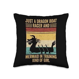 Funny Dragon Boat Racing Rowboat Race Gifts Dragon Racer and Mermaid in Training Race Paddle Boat Throw Pillow, 16x16, Multicolor