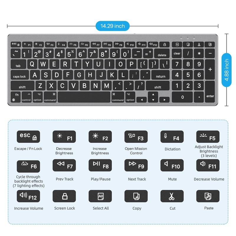 OMOTON Lighted Wired Keyboard for Mac, Large Print Backlit Keyboard