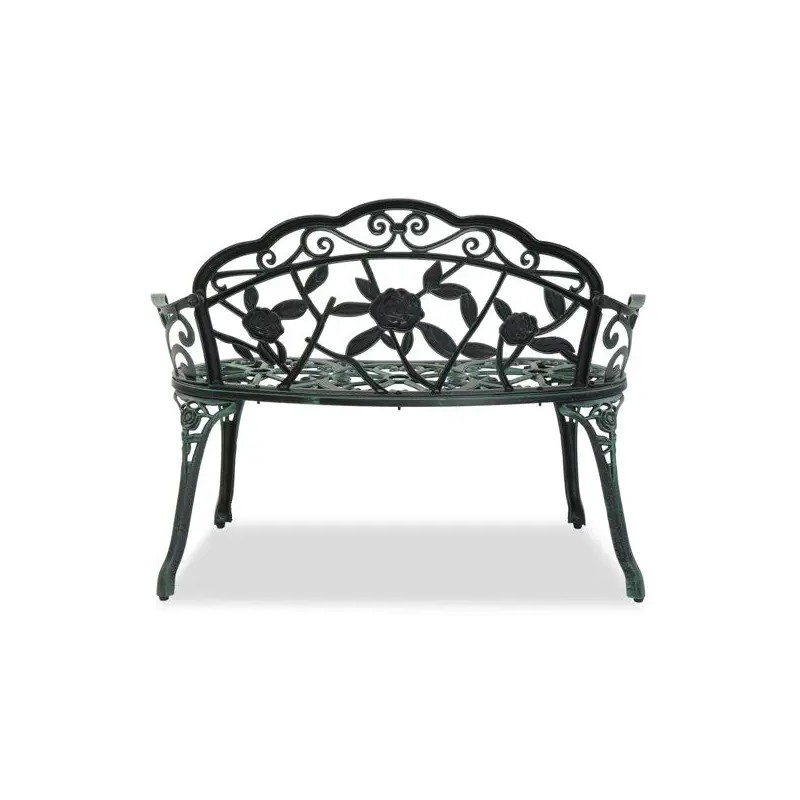 Antique Green Outdoor Cast Aluminum Patio Bench with Curved Legs
