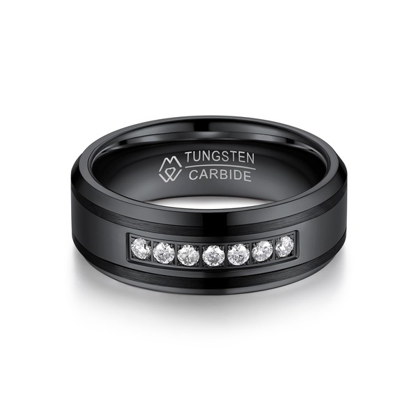 MomentWish 8mm Black Tungsten Rings, Valentine's Day Gift Birthday Gifts,