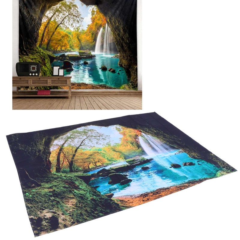 Cave River Landscape Pattern Tapestry Wall Hanging Wall Blanket for