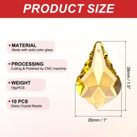 PATIKIL K9 Crystal Pendants Teardrop Beads, 10 Pack 38mm Chandelier Prisms Parts Hanging Leaf Beads DIY Lamp for Arts Crafts Decoration, Golden Yellow