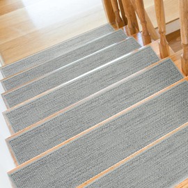SMILOOL Stair Treads Non Slip for Wooden Steps Indoor 9" x 36" 4 Pack Extra Wide Stair Tread Carpet Stairs Runner, Step Pads with Reusable Adhesive for Dogs Kids Elders, Machine Washable, Light Grey