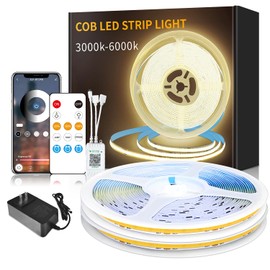 Yeewhale 100FT COB LED Strip Lights DC 24V Dimmable 3000K Warm White Flexible LED Tape Light for Bedroom, with Remote and app Control LED Tape Lights,for DIY Home Decoration