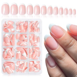 Bellelfin 240Pcs French Tip Press on Nails Oval White French Nails Press on Short Fake Nails Glossy French Tips Glue on Nails Artificial Acrylic Nails for Women Girls Fingernails Design