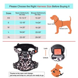 Petmolico No Pull Dog Harness Set, 2 Leash Attchment Easy Control Handle Reflective Vest Dog Harness Small Breed, Small Dogs Harness and Leash Set with Poop Bag Holder, Small Leopard