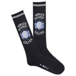 K. Bell Men's Fun Sports & Outdoors Crew Socks-1 Pairs-Cool & Funny Novelty Gifts, World's Okayest Golfer Active (Black), 6.5-12