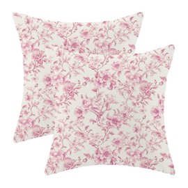 Sorktse Pink Floral Pillow Covers 18x18 Inch Vintage Spring Flowers Throw Pillow Covers Set of 2 Chinoiserie Farmhouse Pillow Cases Home Decor for Living Room Bedroom Linen Square Cushion