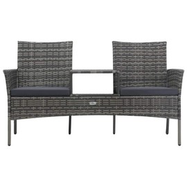 YITHOPI 2-Seater Garden Sofa with Tea Table Poly Rattan Anthracite Outdoor Bar Set Patio Furniture Wicker Bar Table Set Glass,Backyards, Porches,Gardens or Poolside
