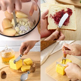 4Pcs Mini Avocado Potato Masher, Stainless Steel Cheese Tool Set with Wood Non Slip Handle, Bean Vegetables Food Mashers Kitchen Mashing Utensil