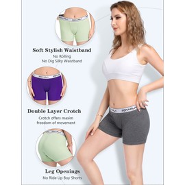 POKARLA 4.5" Inseam Womens Trunks Underwear Soft Cotton Boxer Briefs Ladies Anti Chafing Boy Shorts Panties Pack of 4