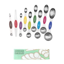 KCTOAMZ Juego de 9 Cucharas Medidoras Magnéticas de Acero Inoxidable, Apilables y Doble Cara para Ingredientes Secos/Líquidos, con Etiquetas y Escalas, Ideal para Cocina y Repostería