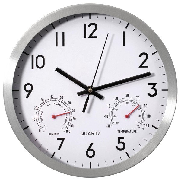 Clockswise 16-inch Non-Ticking Quartz Wall Clock with Thermometer & Hygrometer