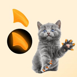 Purrdy Paws 6 Month Supply Soft Nail Caps for Cats Orange Glow in The Dark - Extra Adhesives (Medium)