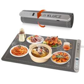 KLUCZ Electric Food Warming Mat Graphene Quickly Heating, 6 Adjustable Temperature and 6H Timer Function Warming Trays for Buffets Parties, Foldable Silicone Food Warmer (Gray- Large)